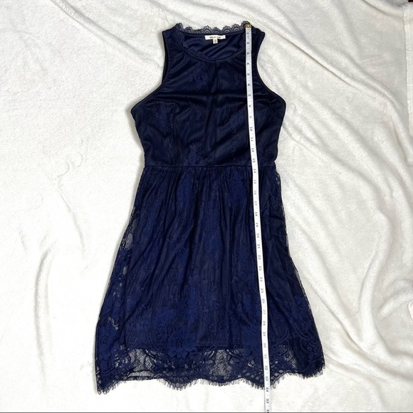 Bleuh Ciel Blue Floral Lace Sheer Cutout Mini Dress Size Small - Picture 12 of 14